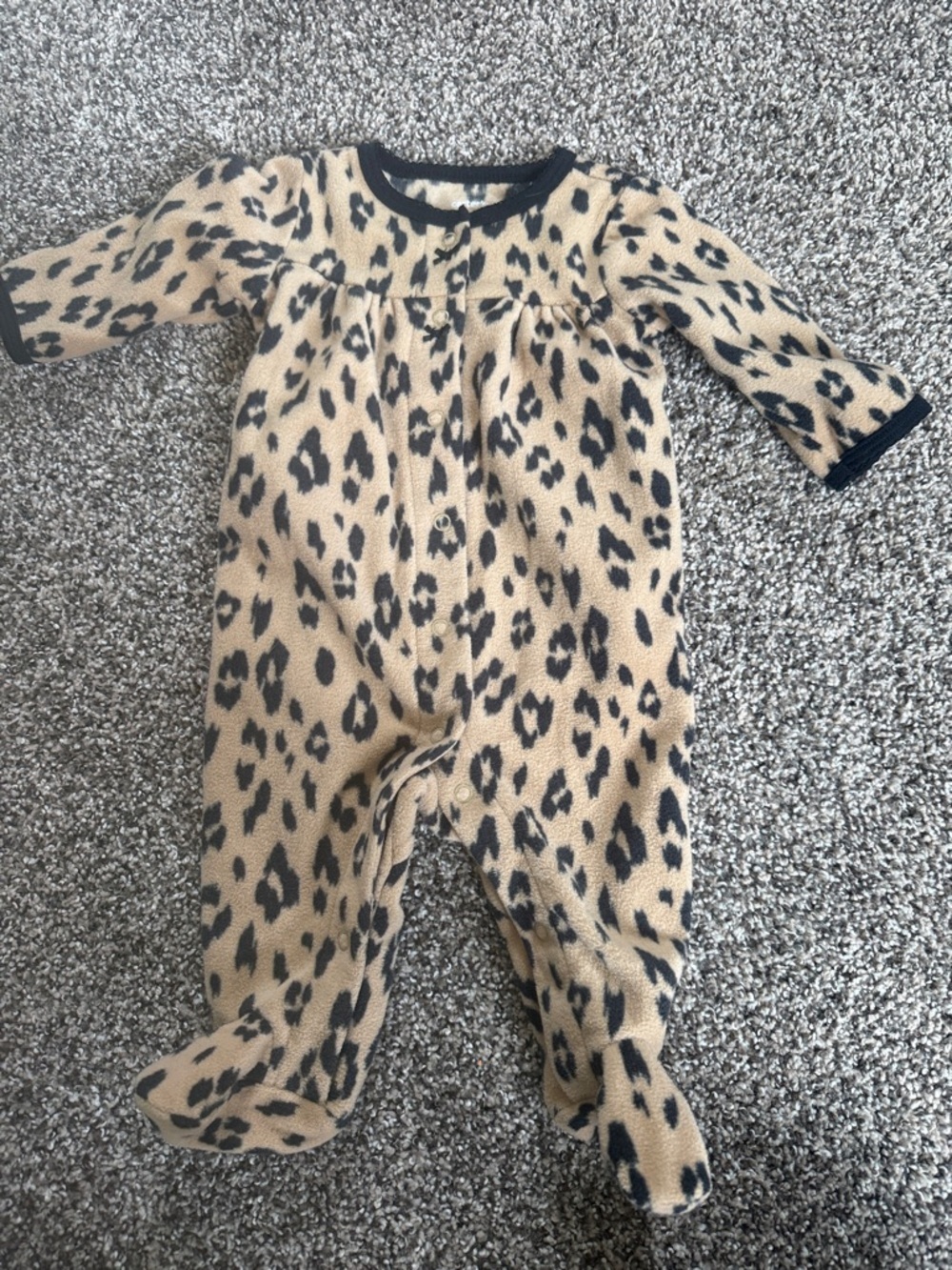 Carter's Baby Girl Leopard Print Fleece One-Piece - Tan & Black Size 0-3 Months